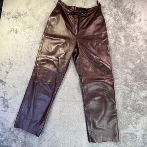 Siena Studio Pants Womens 12 Brown Leather Straight Leg High Rise Lined